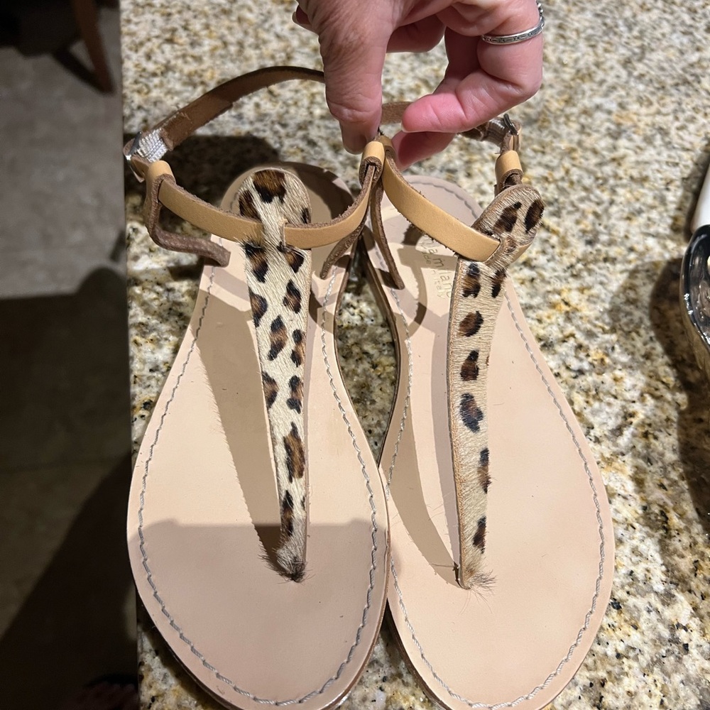 Leopard Print Leather Sandals - image 1